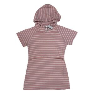 Nursing Hoodie Short Sleeve M Pink Striped Breastfeeding Postpartum Athleisure